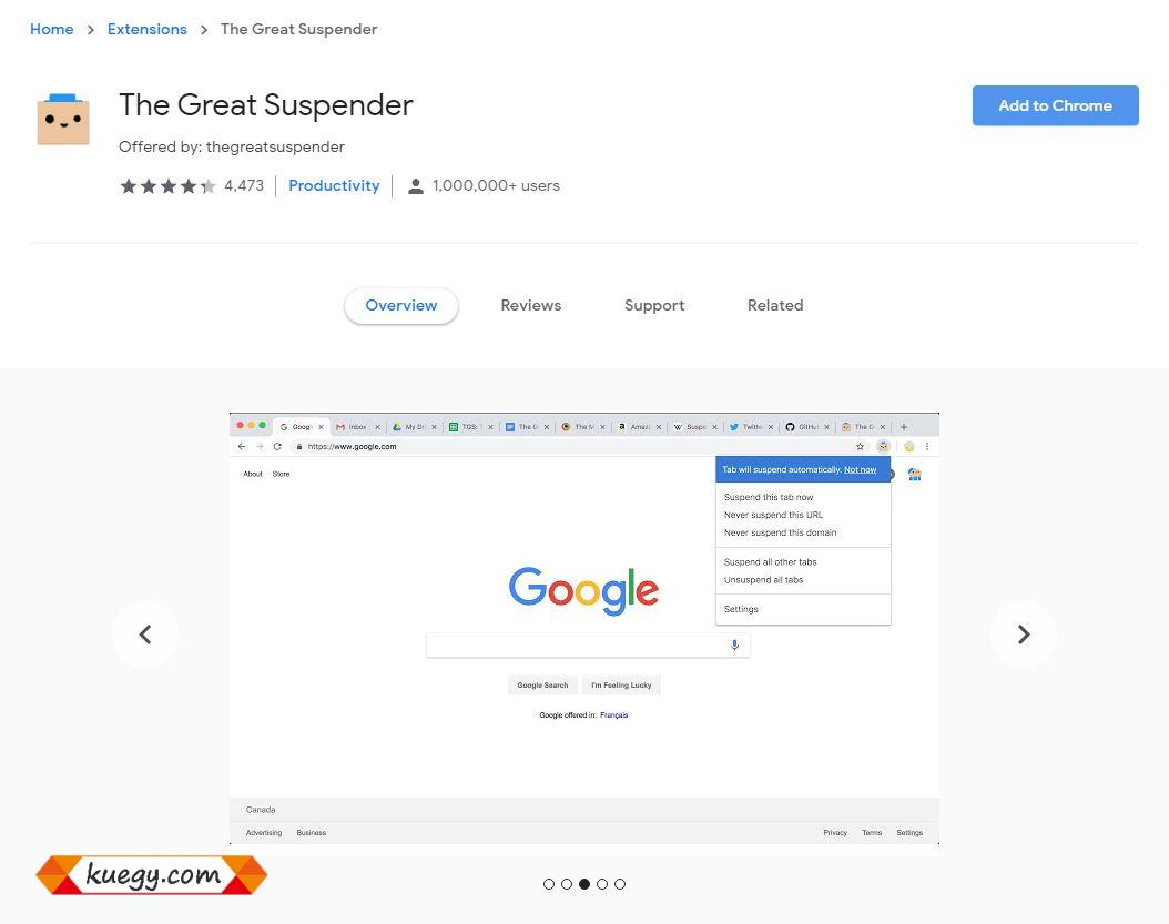تثبيت ملحق The Great Suspender لإبطال تشغيل علامات الويب